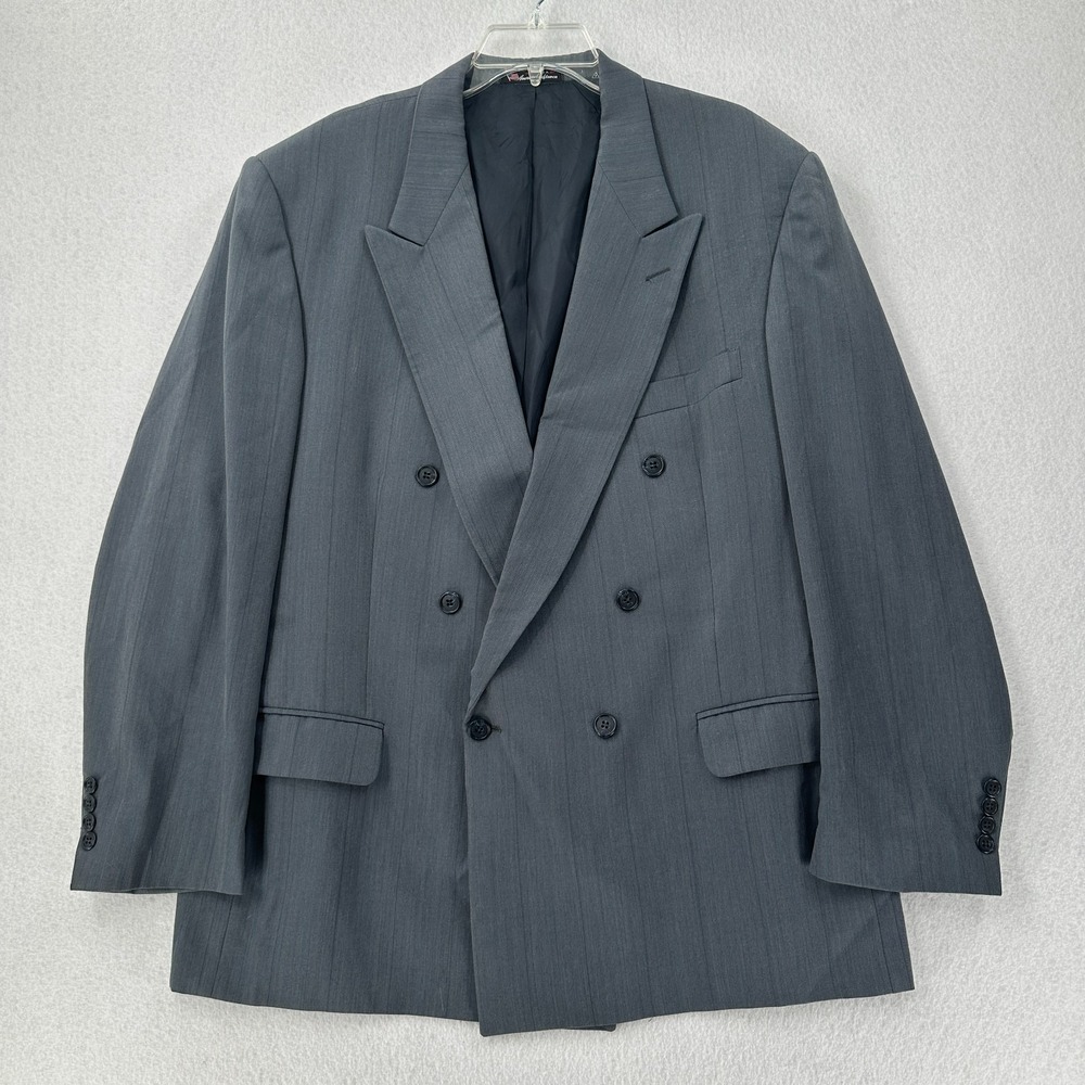 Stafford Mens Blazer Jacket 42R Sport Coat Suit Double Breasted Bluish Grey - Picture 1 of 11